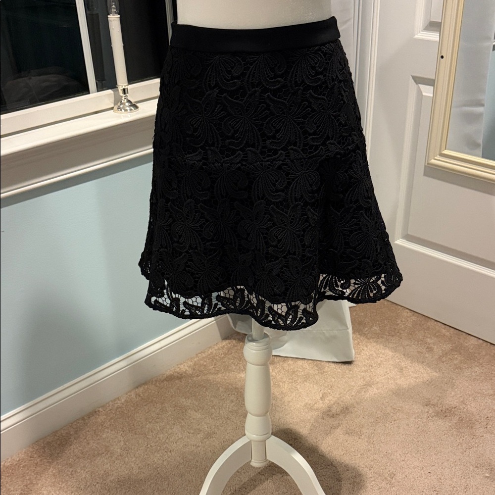 LOFT Black Textured Skater Skirt